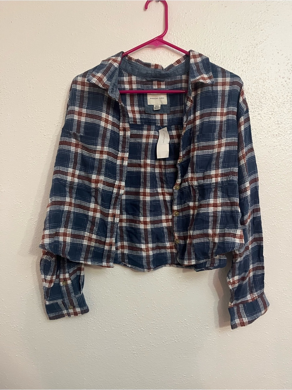 American Eagle Outfitters Girls Blue Plaid Button-Up Shirt